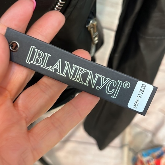 Blank NYC “Frisky Business” Faux Leather Vegan Moto Jacket Bally Stripe XS - Picture 10 of 15